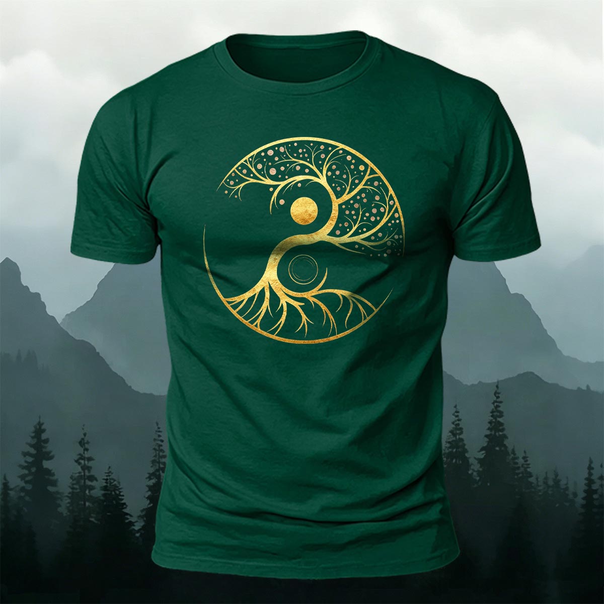 Artistic Graphics Pattern Mountain-Style Cotton T-Shirt