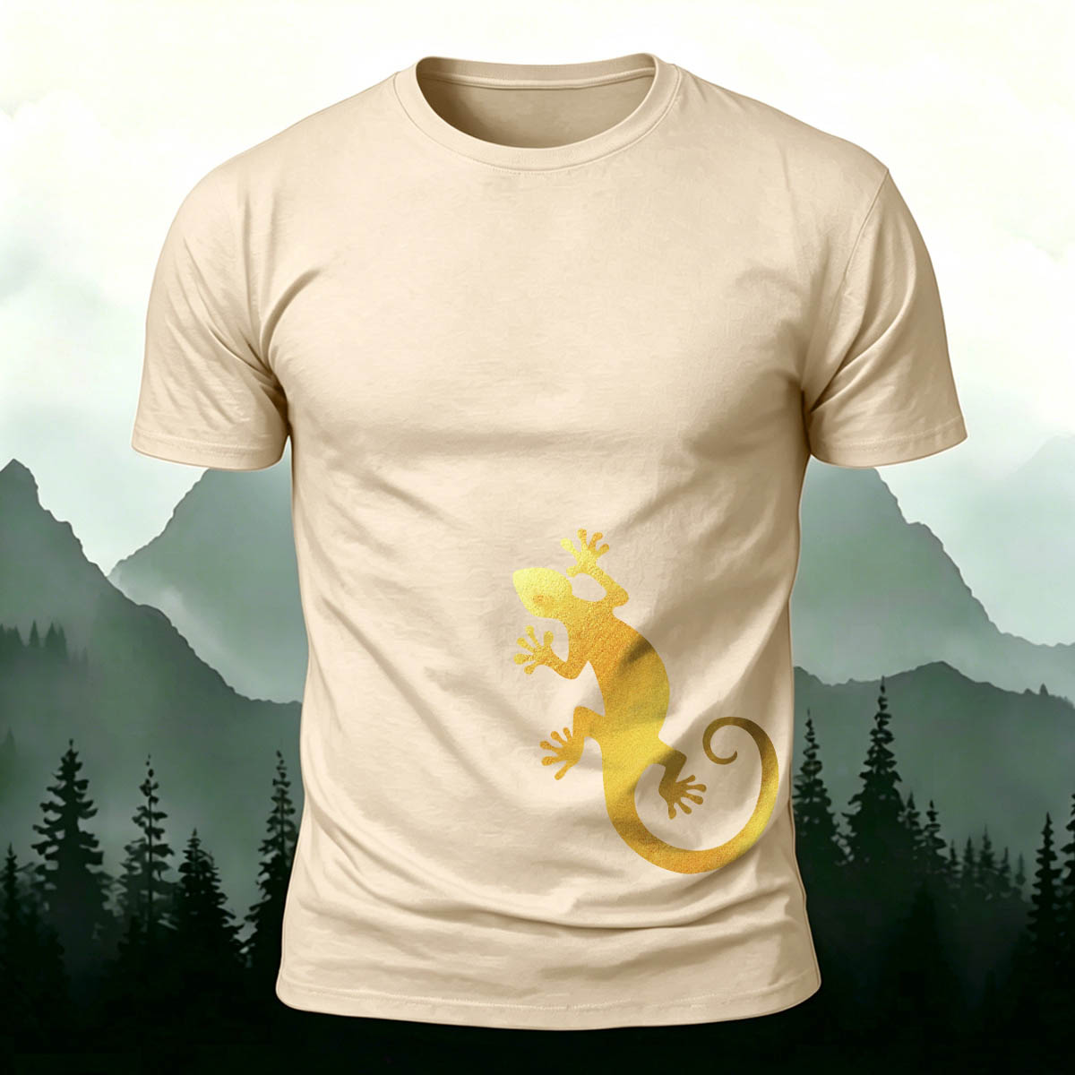 Golden Gecko Print 100% Cotton Crew Neck T-Shirt
