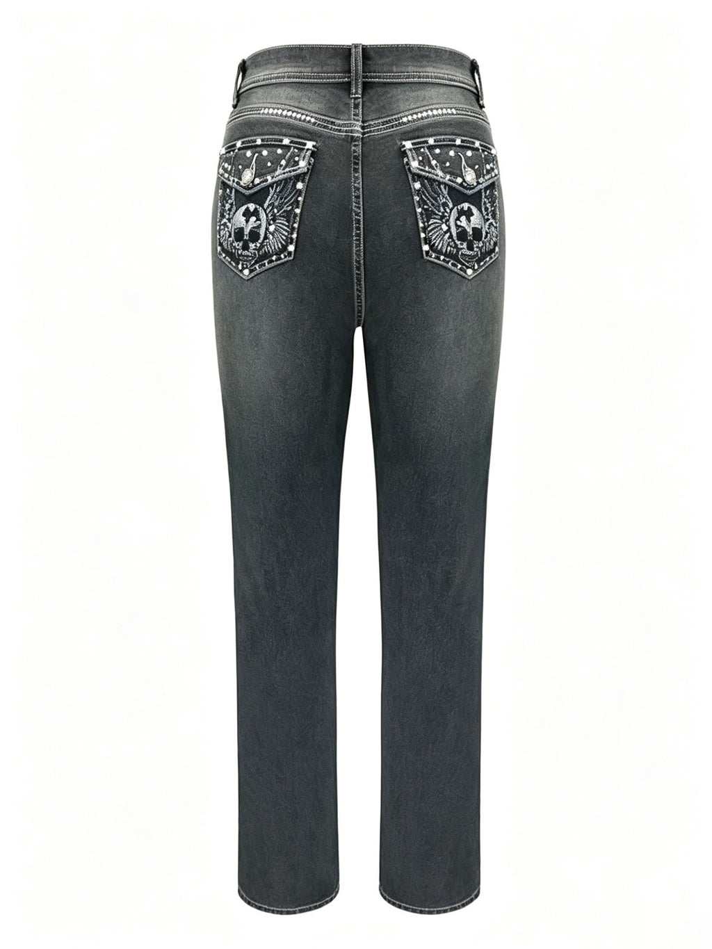 Street Style Rhinestone Fit Skull Denim Long Pants
