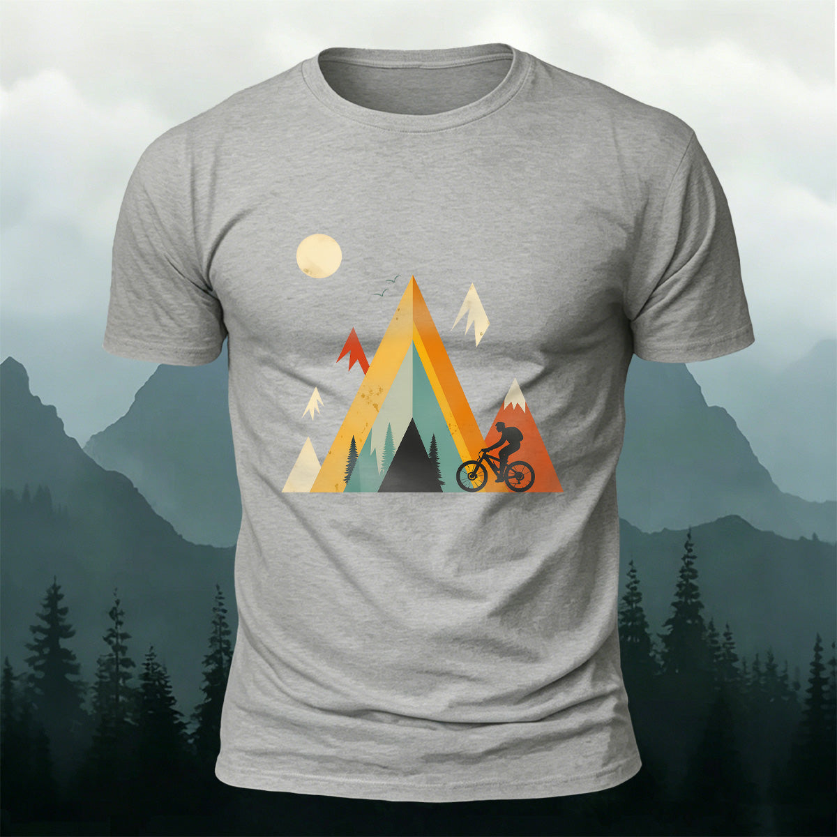 Outdoor Cycling Illustration Design Cotton Casual T-Shirt Grey