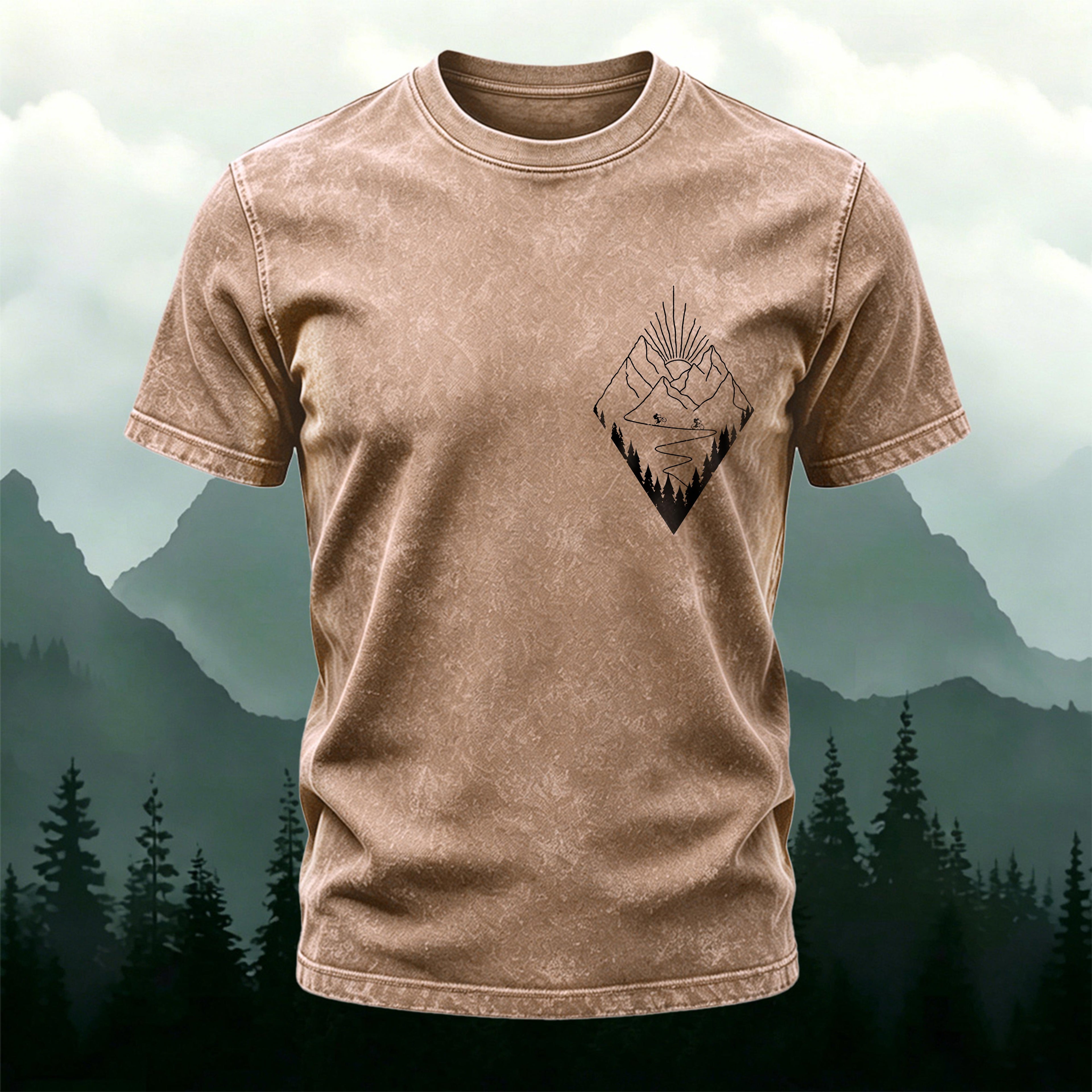 Simple Cycling Print Natural Washed Cotton T-Shirt