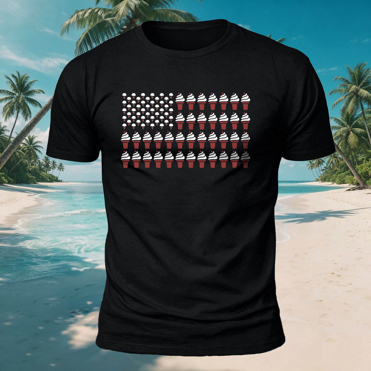 Ice Cream Flag Print Versatile Breathable Cotton T-Shirt