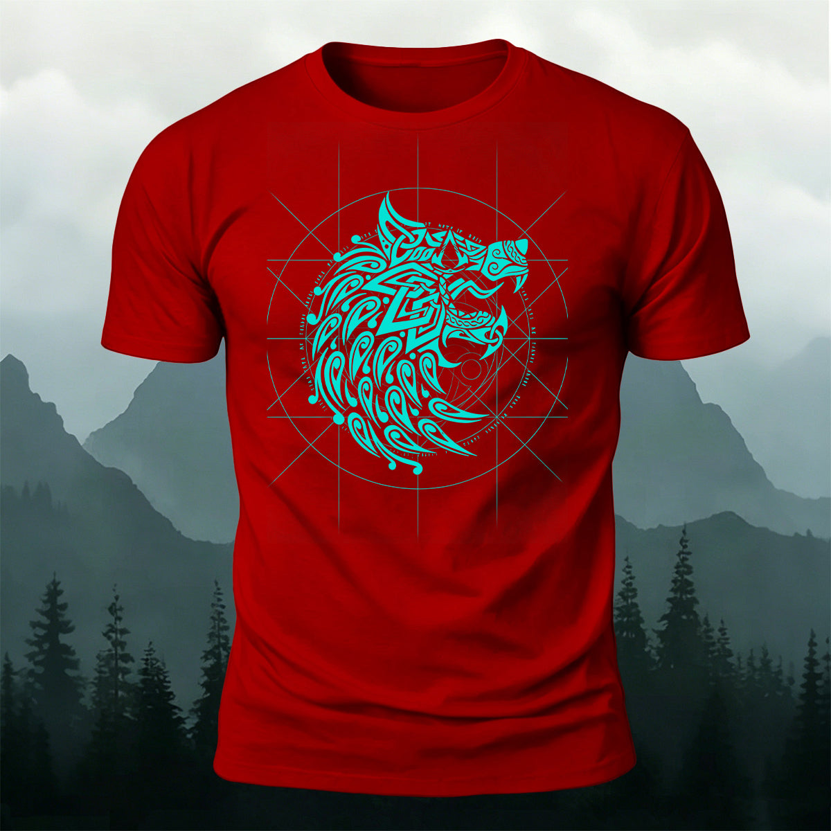Viking Fenrir Wolf Premium Cotton Casual T-Shirt Red