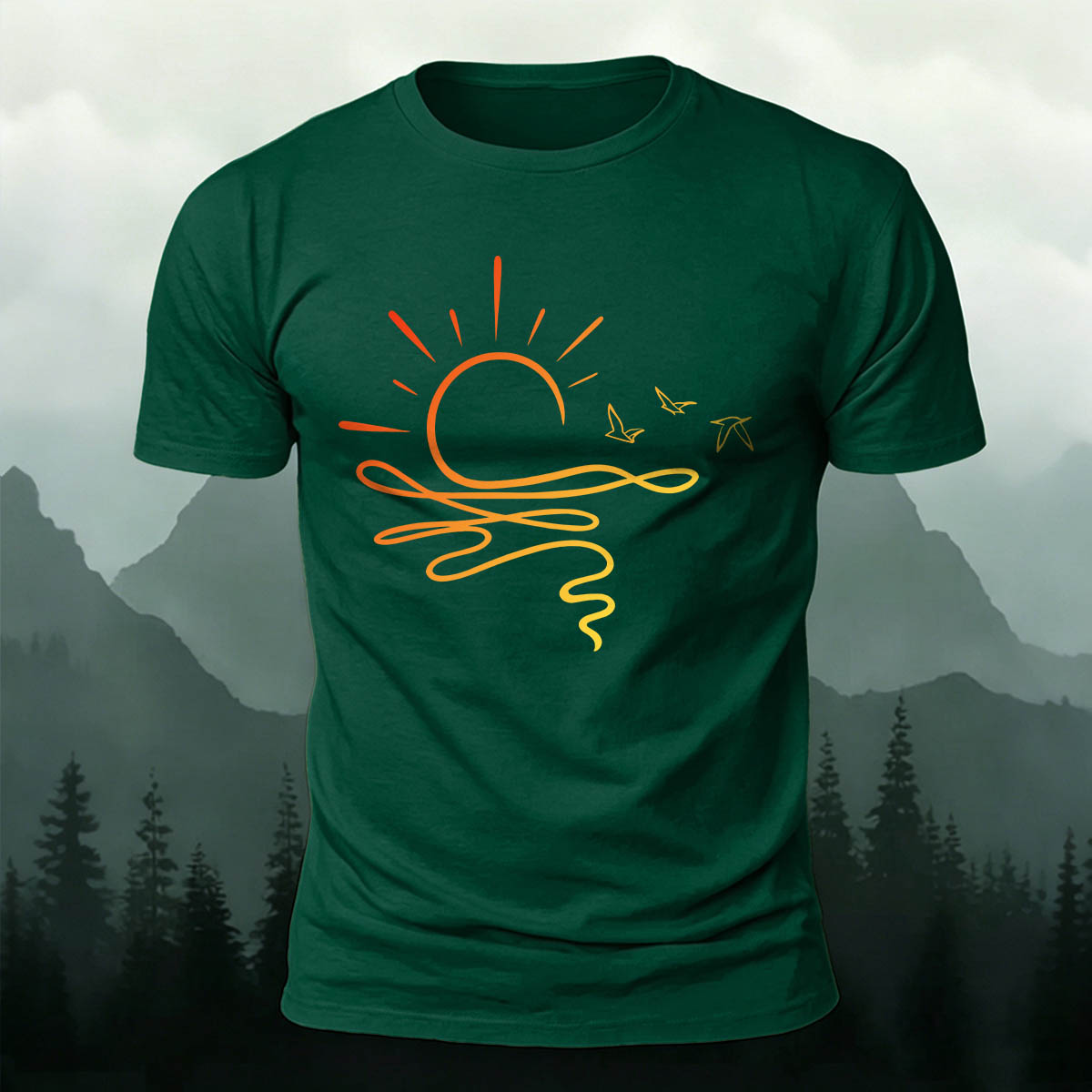 Line Sunset Minimalist Casual Skin-Friendly T-Shirt