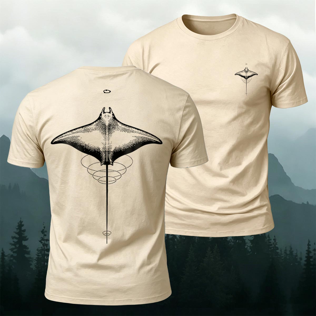 Minimalist Manta Ray Pattern Premium Cotton T-Shirt
