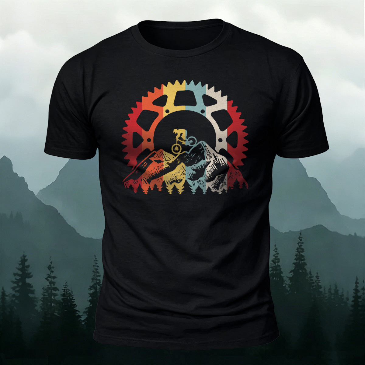 Colorful Bicycle Gear Print Combed Cotton T-Shirt