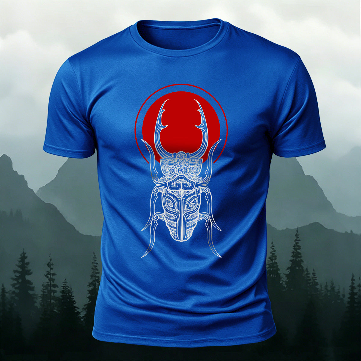 Retro Sketched Beetle Print Outdoor Comfort Cotton T-Shirt