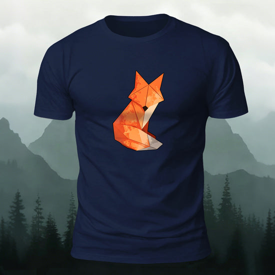 Origami Fox Print Premium Cotton Casual T-Shirt Navy