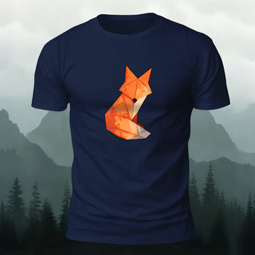 Origami Fox Print Premium Cotton Casual T-Shirt Navy
