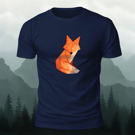Origami Fox Print Premium Cotton Casual T-Shirt Navy