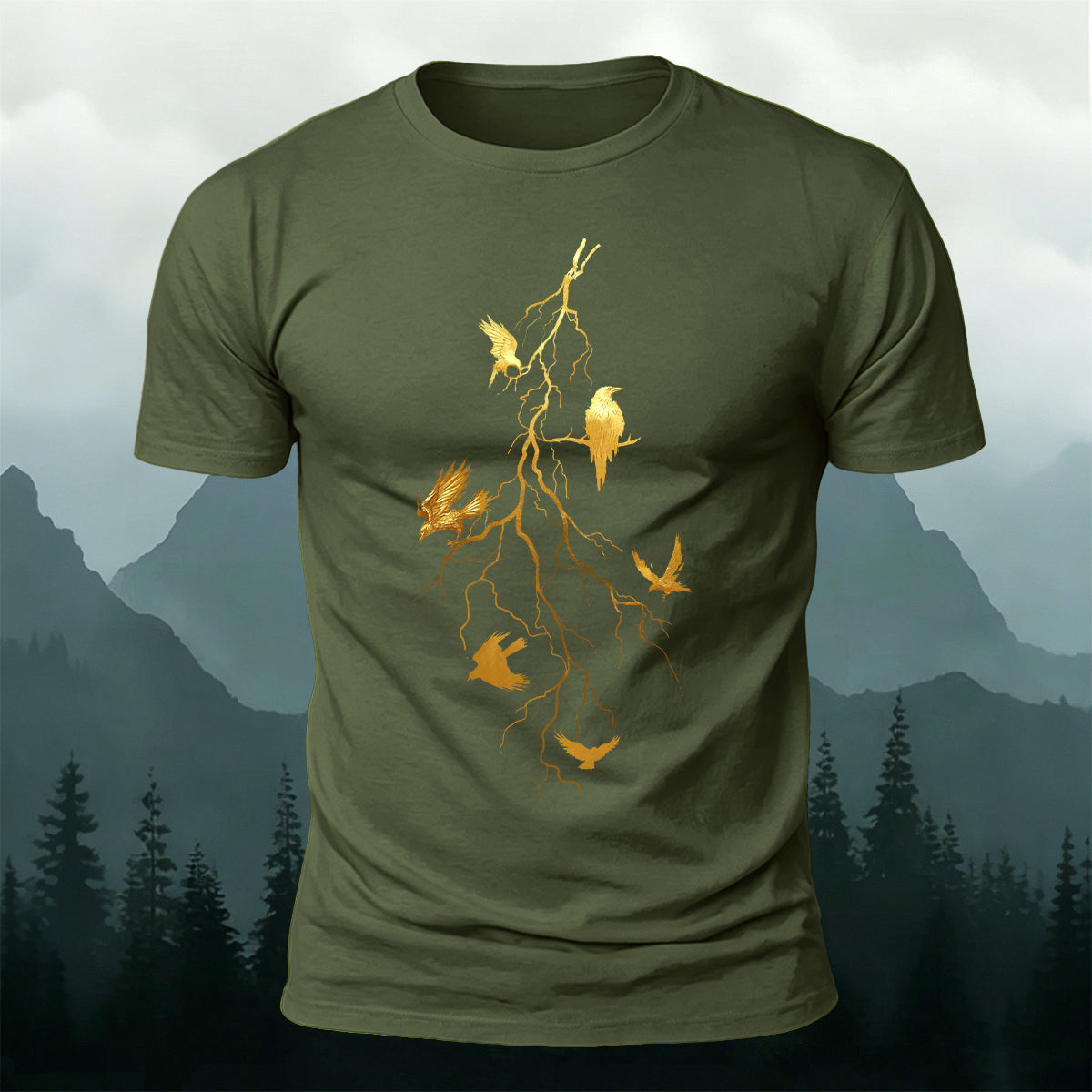 Dead Branches and Crows Print Casual 100% Cotton T-Shirt