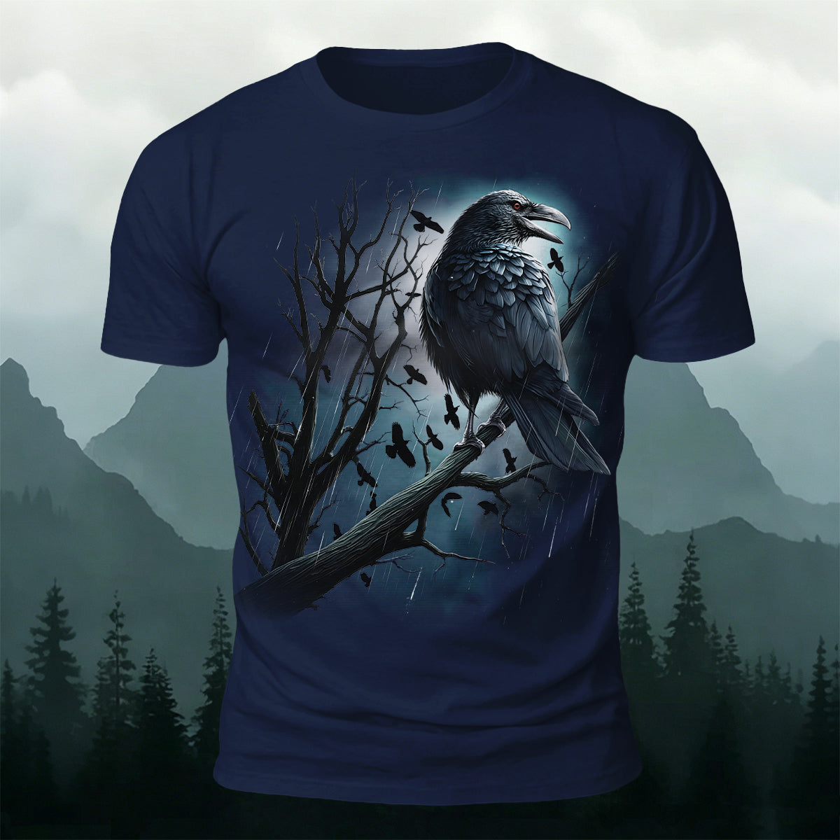 Bird Pattern Dark Style Casual Short-Sleeve T-Shirt