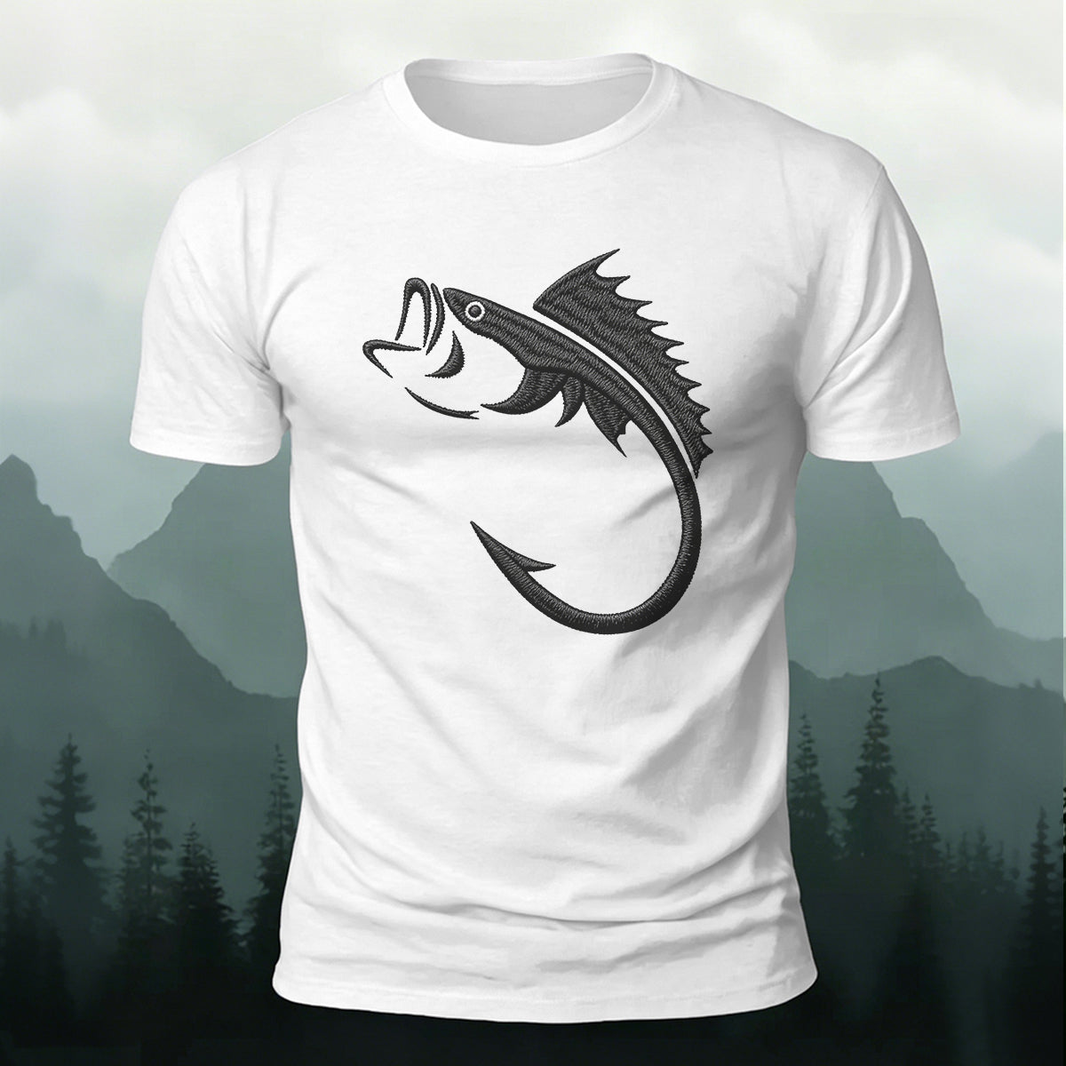 Fishbone Illustration Embroidered 100% Cotton Tee