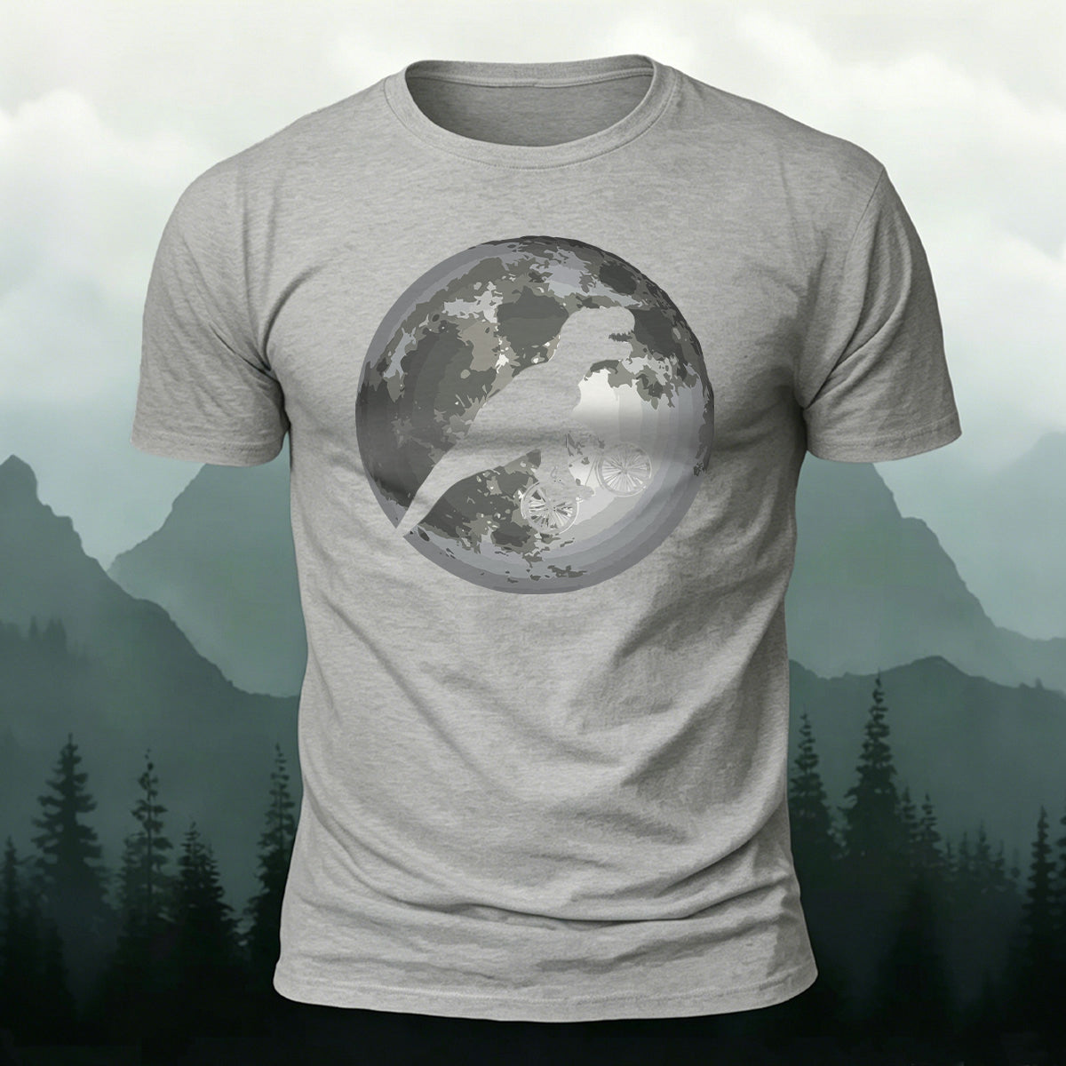 Dinosaur Fossil Bike Ride on the Moon  Cotton T-Shirt