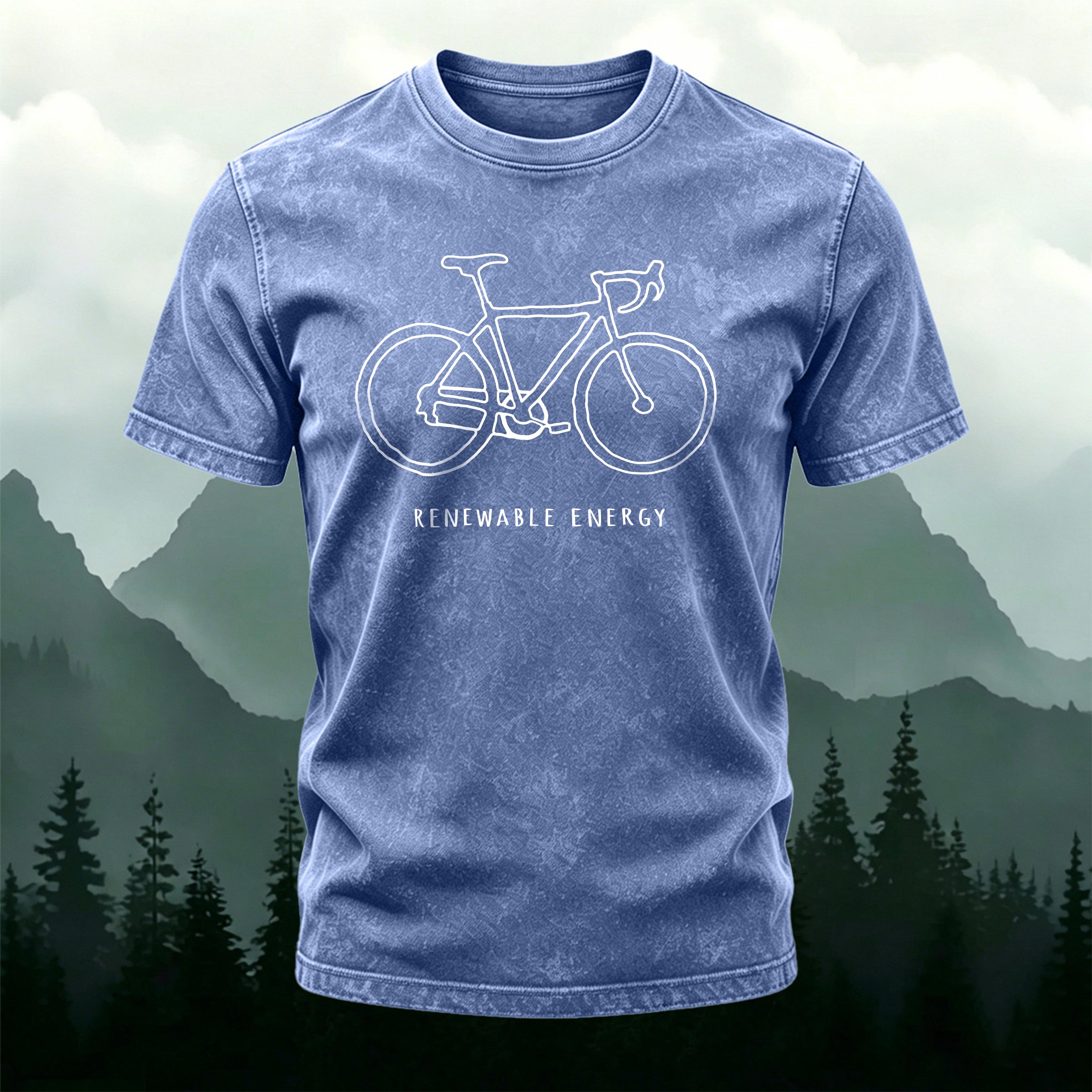 Simple Bicycle Print T-Shirt Casual Washed Cotton