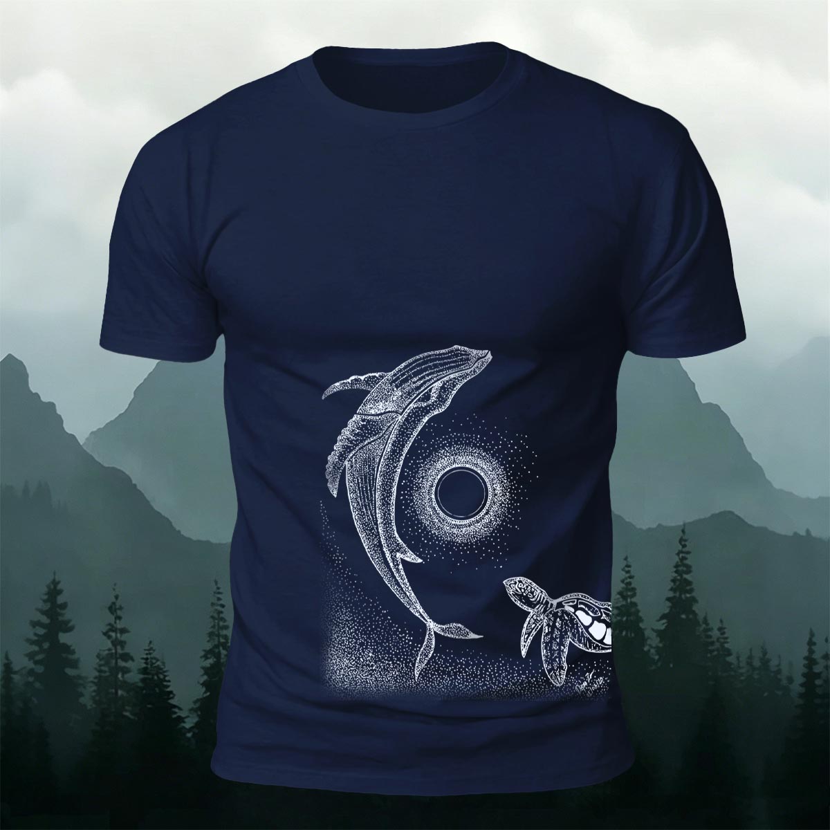 Star Ring Whale Print Casual Cotton T-Shirt