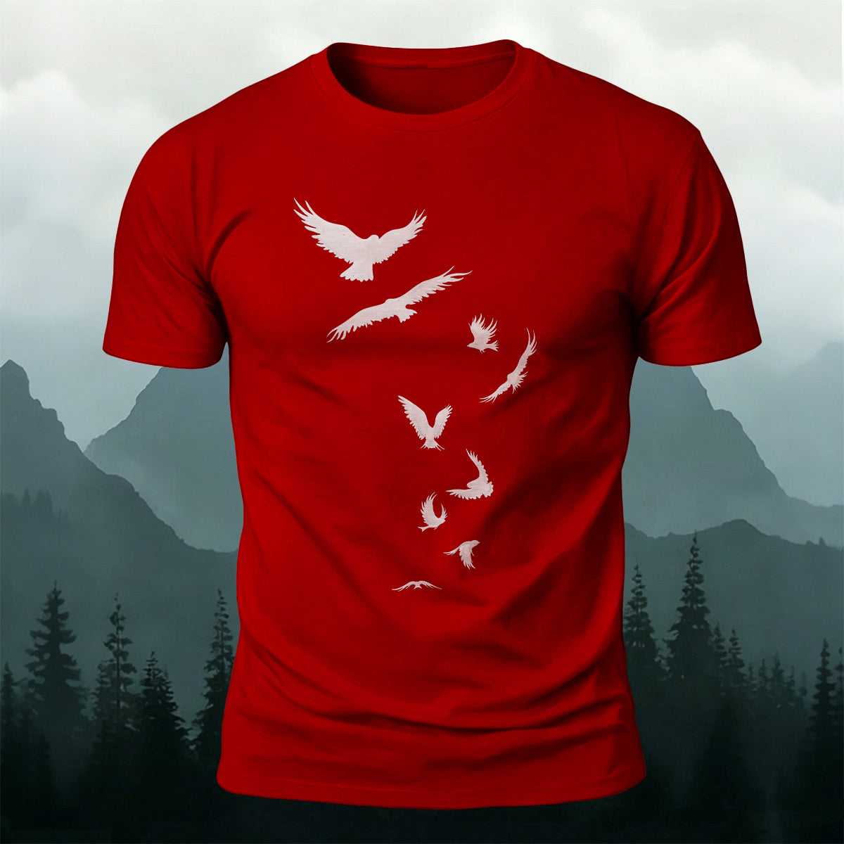 Artistic Image Printed Comfortable Skin-friendly Cotton T-Shirt Red