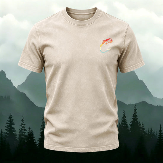 Fish Pattern Minimalist Style Washed Cotton Casual T-Shirt Apricot