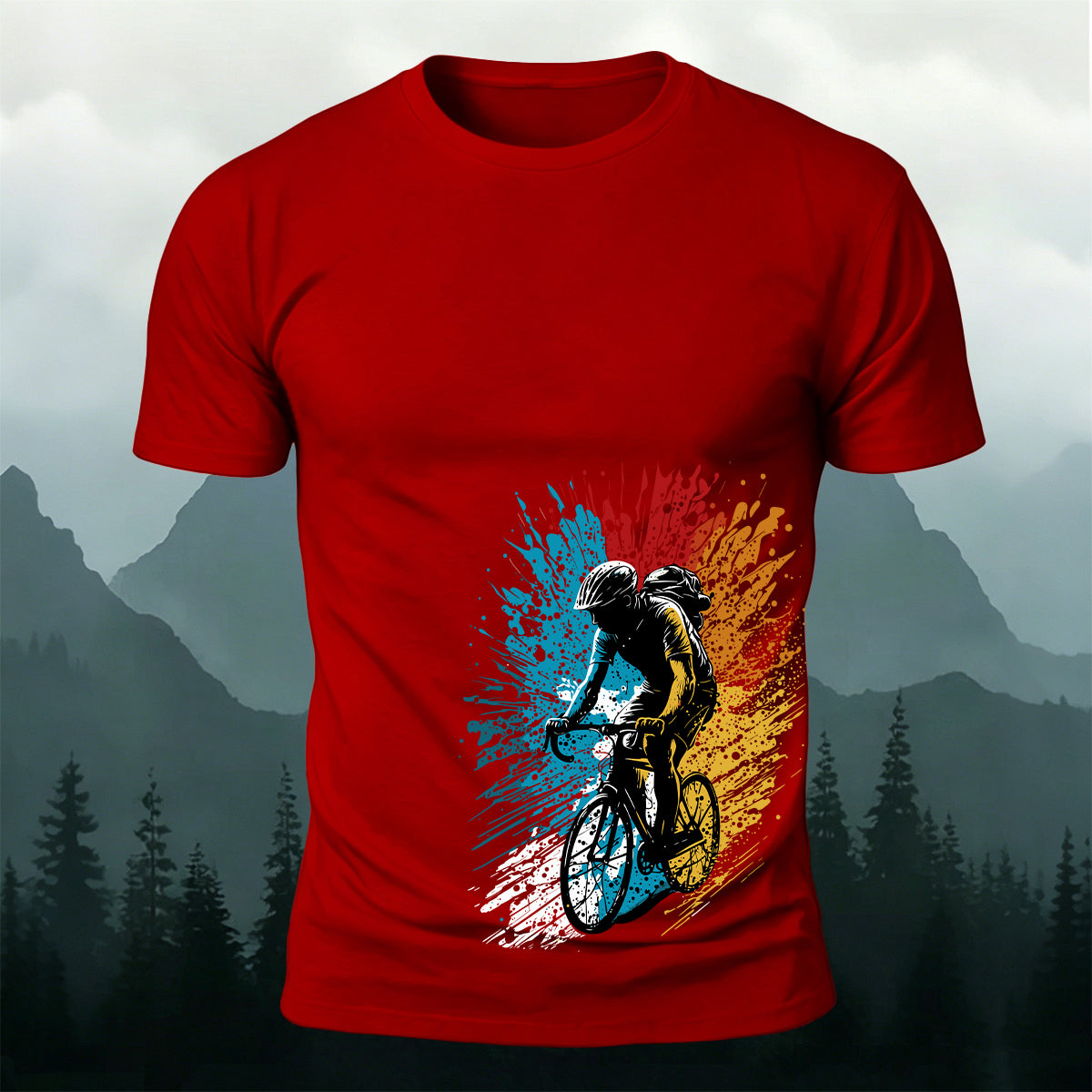 Painted Cycling Print Outdoor Breathable T-Shirt