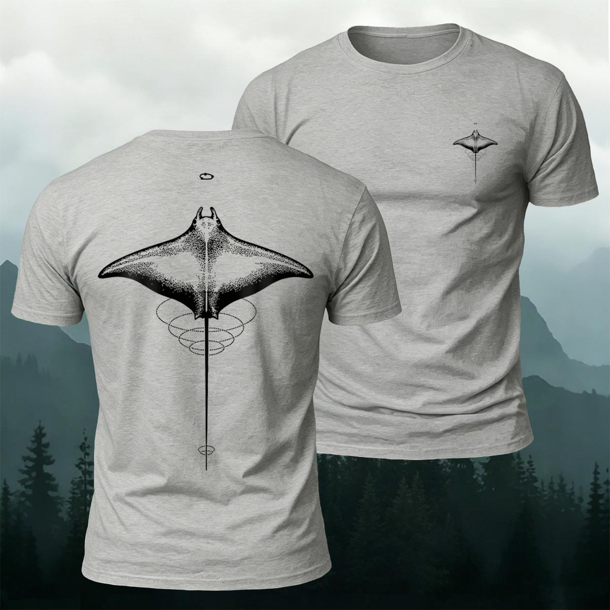Minimalist Manta Ray Pattern Premium Cotton T-Shirt