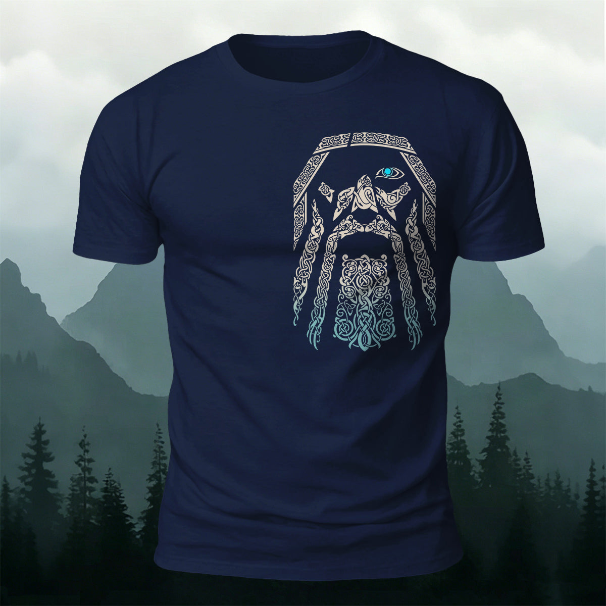 Norse Mythology Art Totem Premium Cotton T-Shirt Navy