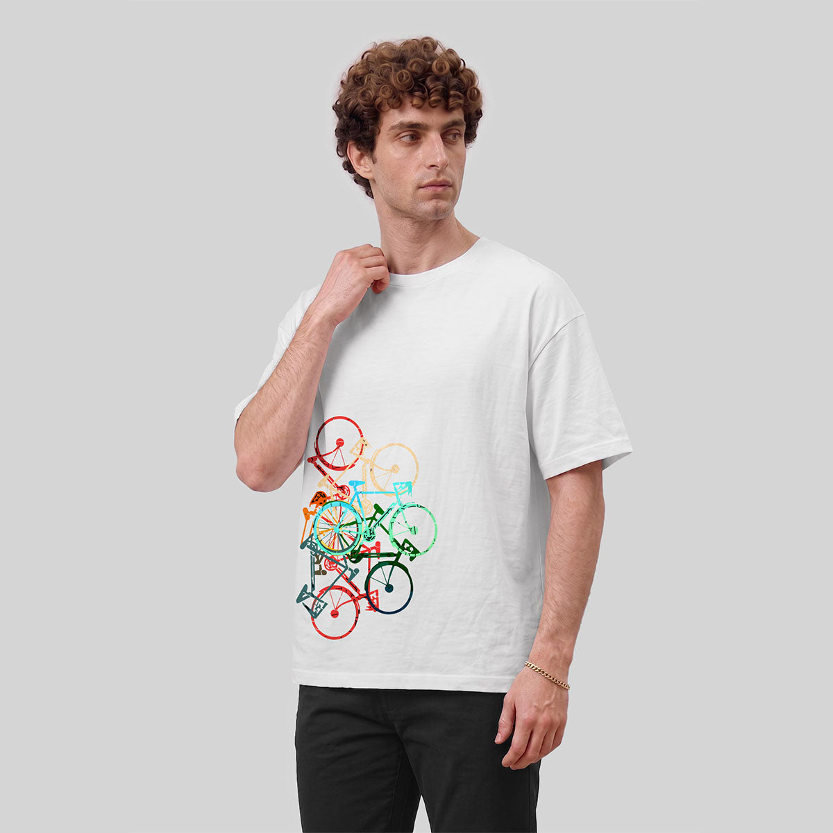 Colorful Bicycle Printed Soft-touch Feel Casual T-Shirt