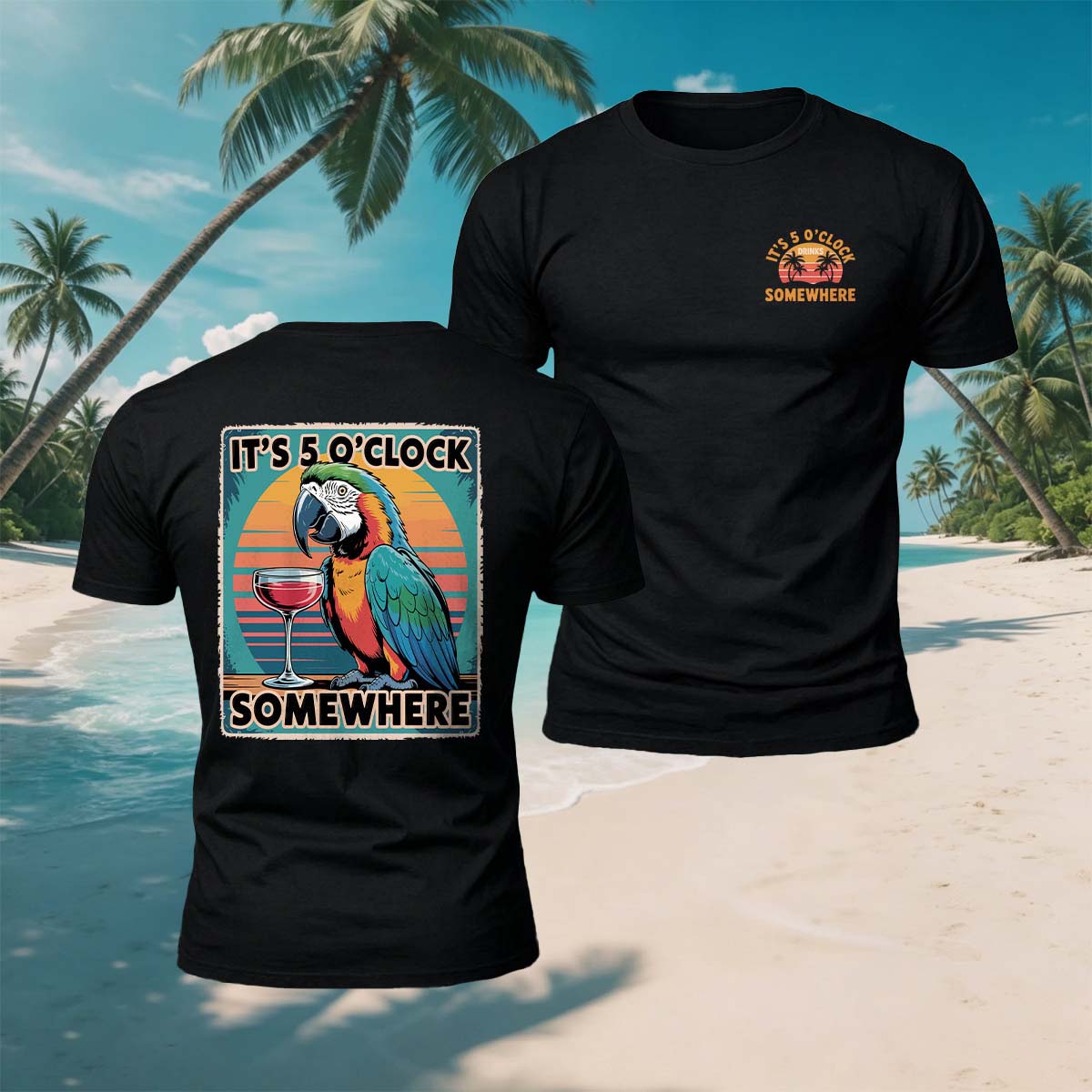 Fun Parrot Red Wine Print Casual Breathable Tee