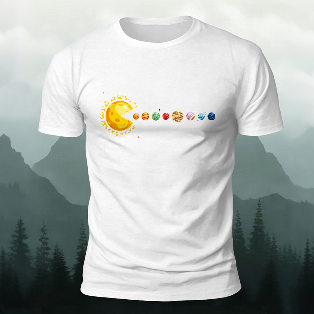Fun Solar System Print Casual 100% Cotton T-Shirt