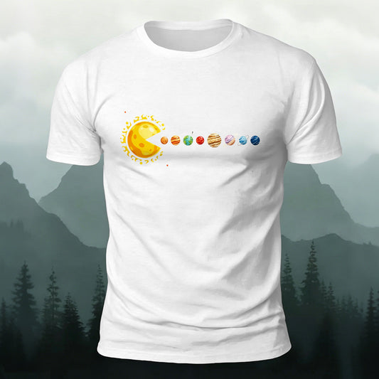 Fun Solar System Print Casual 100% Cotton T-Shirt