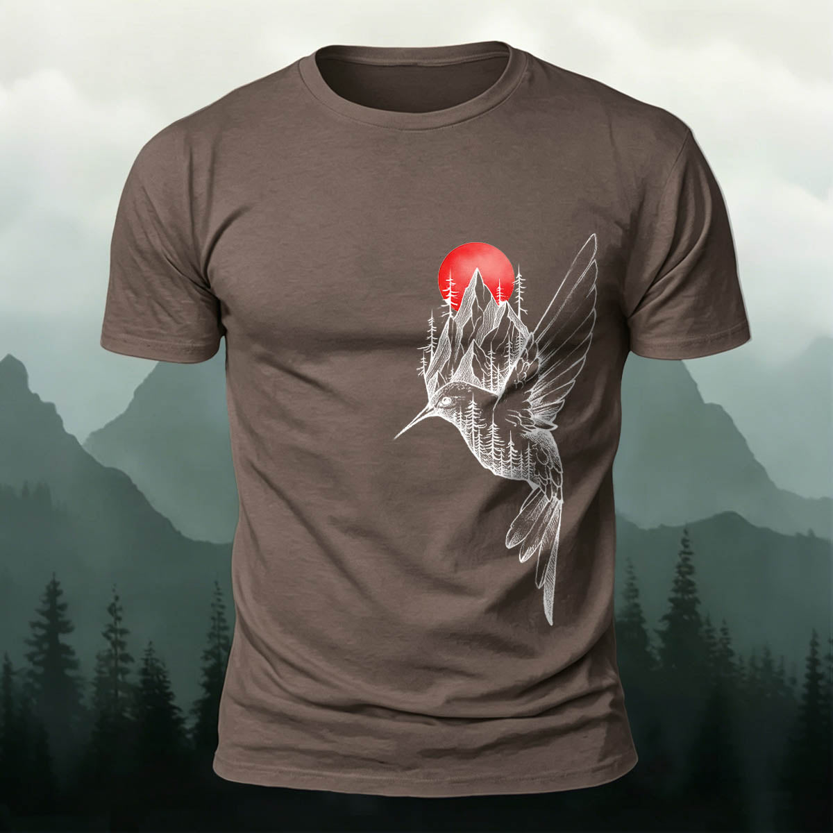 Bird Forest Print Casual Premium Cotton T-Shirt