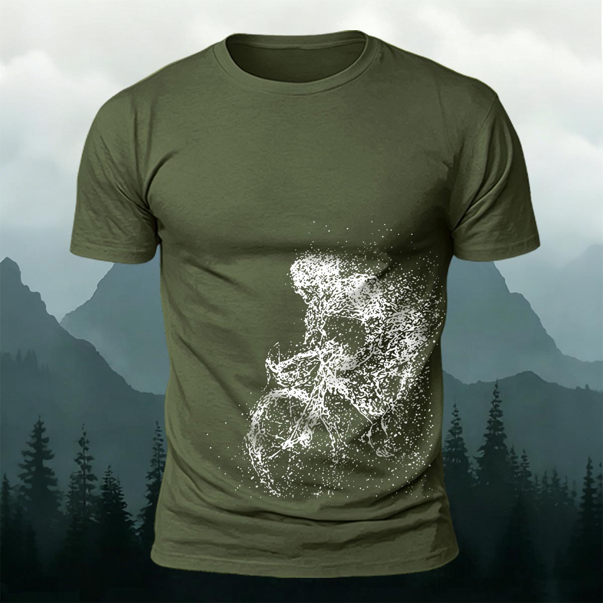 Cycling Pattern Mountain-Style Cotton Casual T-Shirt Amg