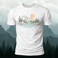 Sunrise Mountain Scenery Illustration Print Casual Cotton T-Shirt