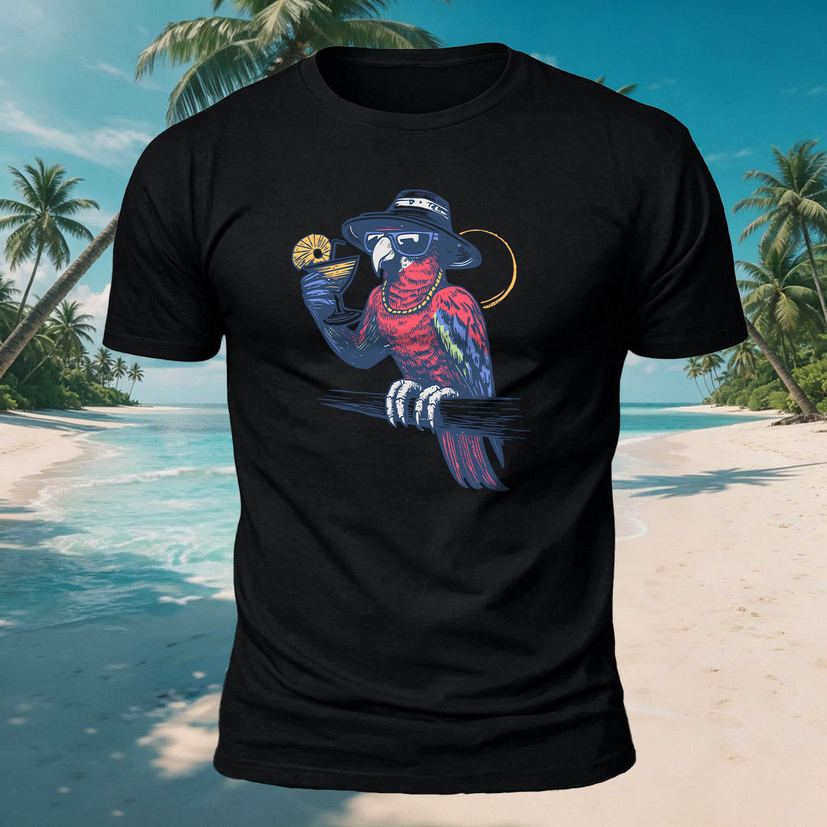A Drink and Relax Bird Print Versatile Cotton T-Shirt