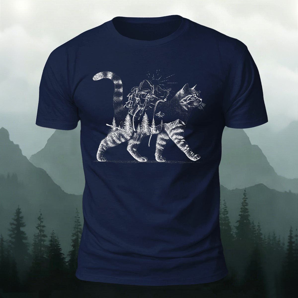 Scenic Kitten Pattern Premium Cotton Comfortable T-shirt Navy