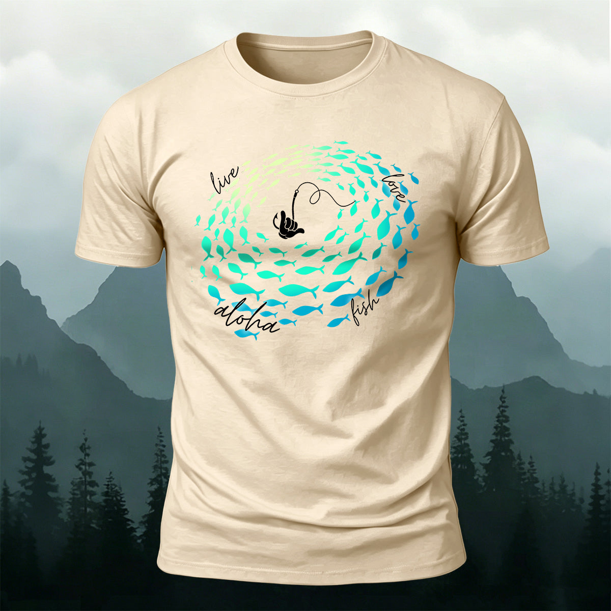 Stylish Fishing-Print Soft-Touch Cotton T-Shirt