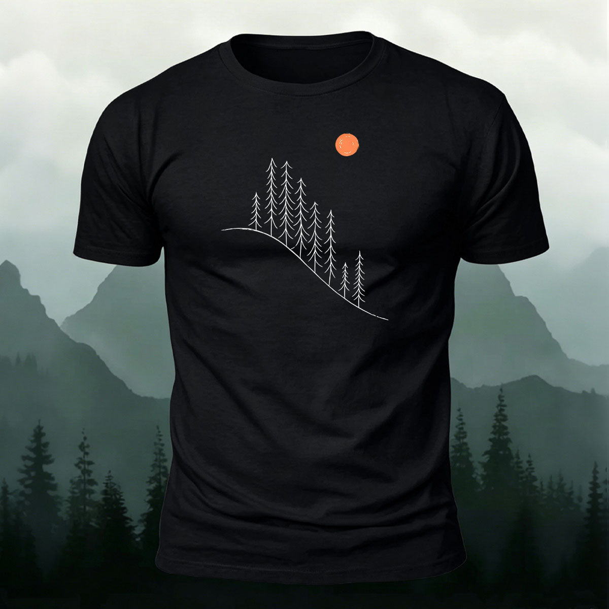 Minimalist Landscape Pattern Comfortable Premium Cotton T-shirt BLack