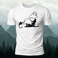 Outdoor Fishing Silhouette Print  Round-Neck Cotton T-Shirt
