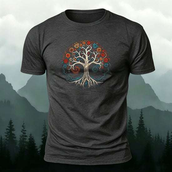 Bloom Tree Print Soft-touch Feel Cotton T-Shirt Dark Grey