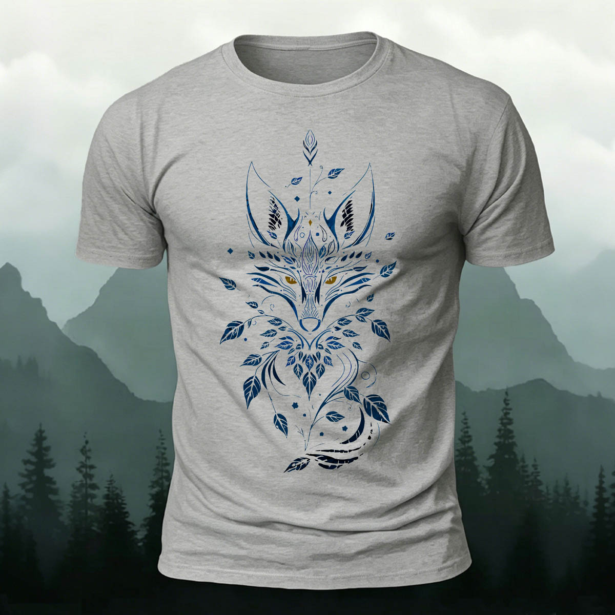Fox Mythology Totem Print 100% Cotton T-Shirt