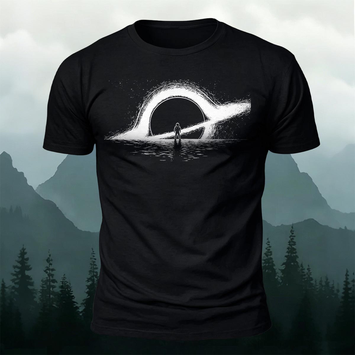 Dreamy Black Hole Printed Casual Cotton T-Shirt