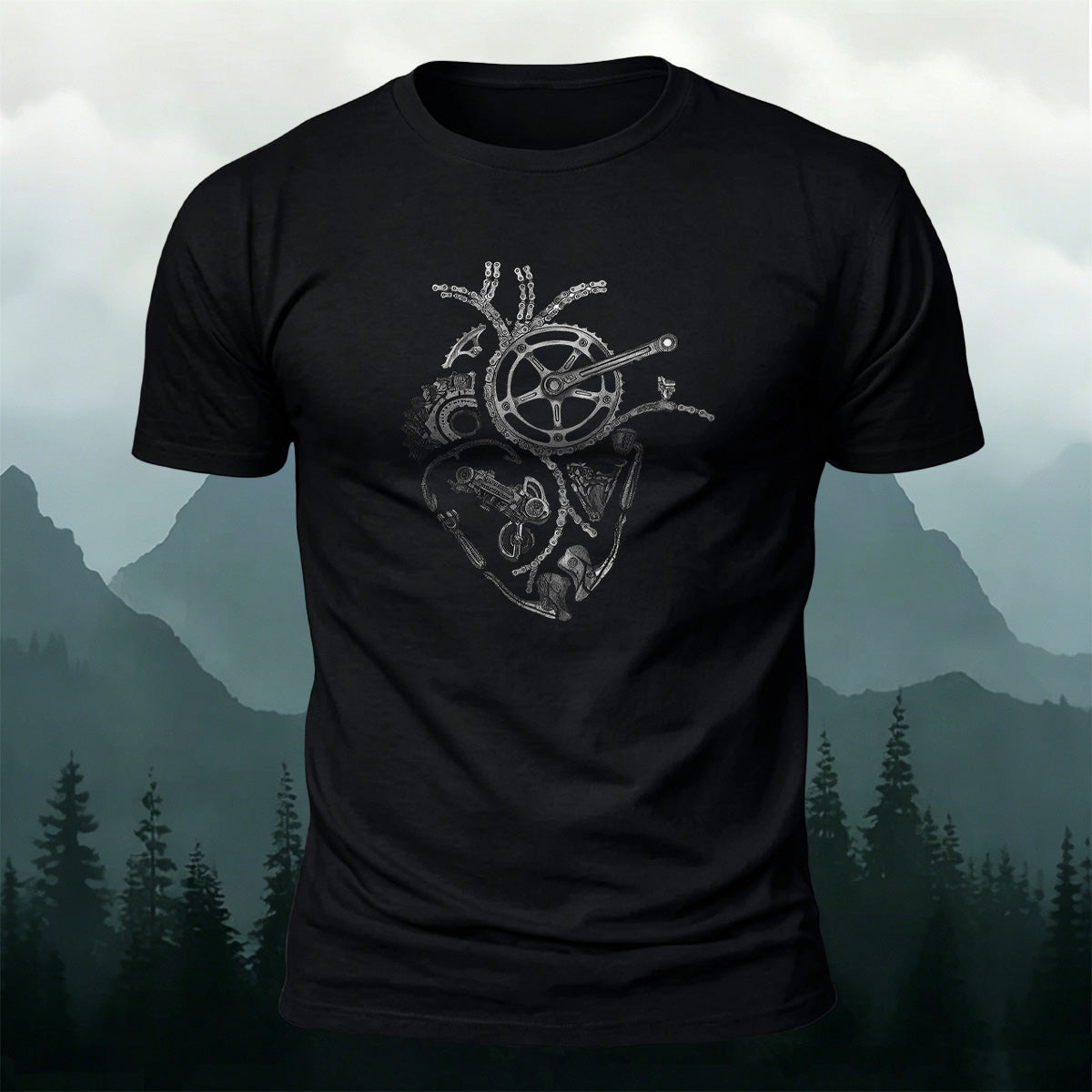 Musical Instruments and Hearts Fun Print Cotton T-Shirt Black
