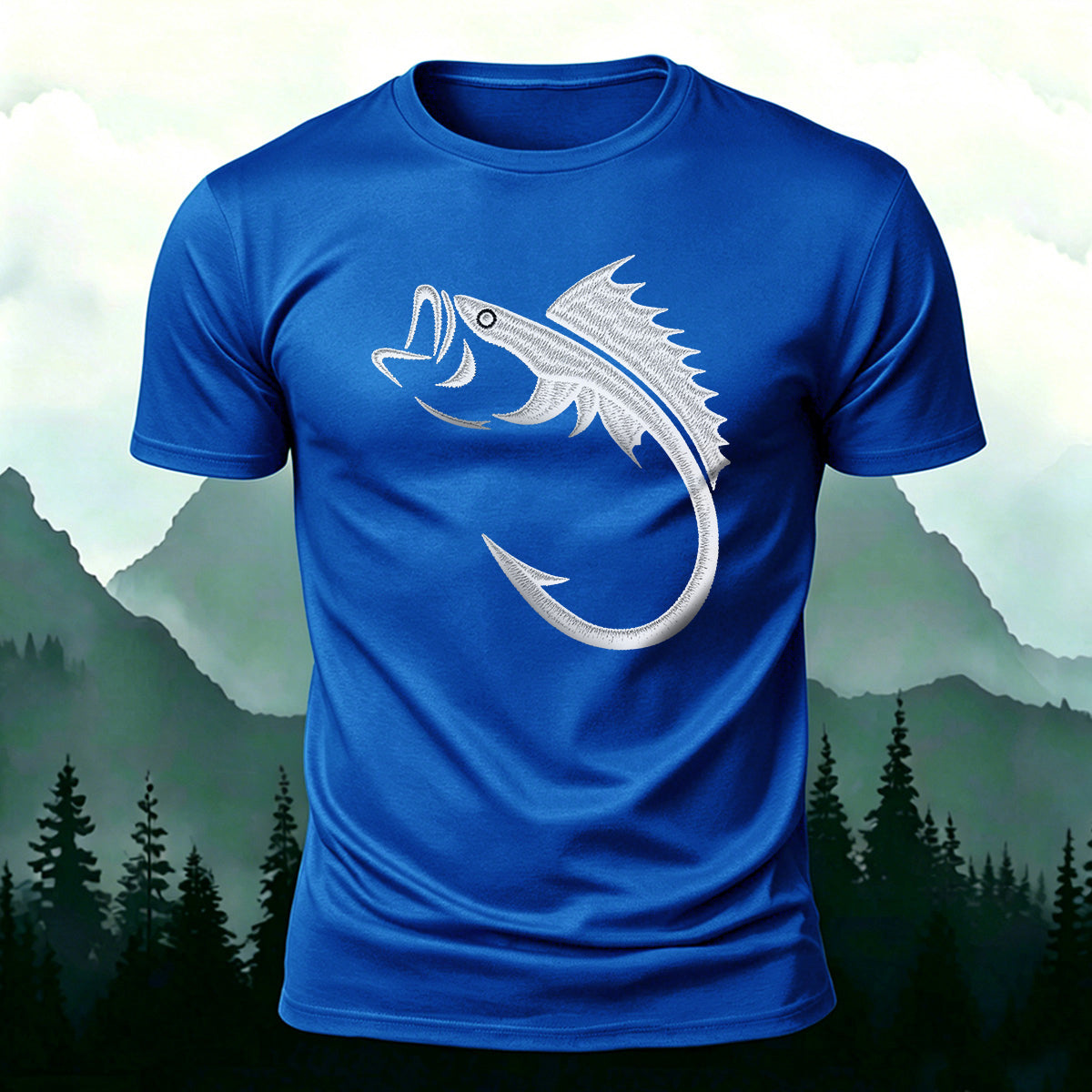 Fishbone Illustration Embroidered 100% Cotton Tee