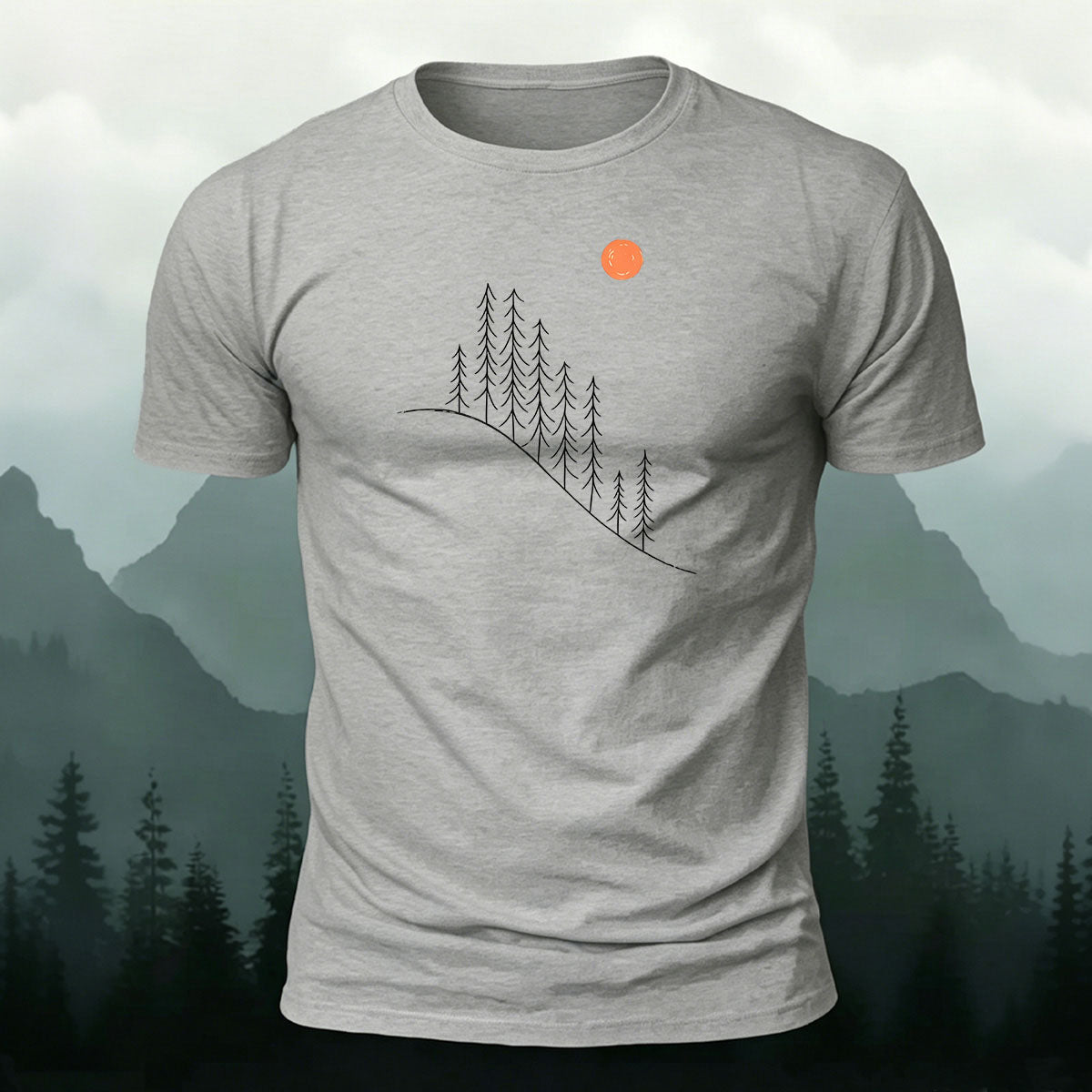 Minimalist Landscape Pattern Comfortable Premium Cotton T-shirt Light Grey