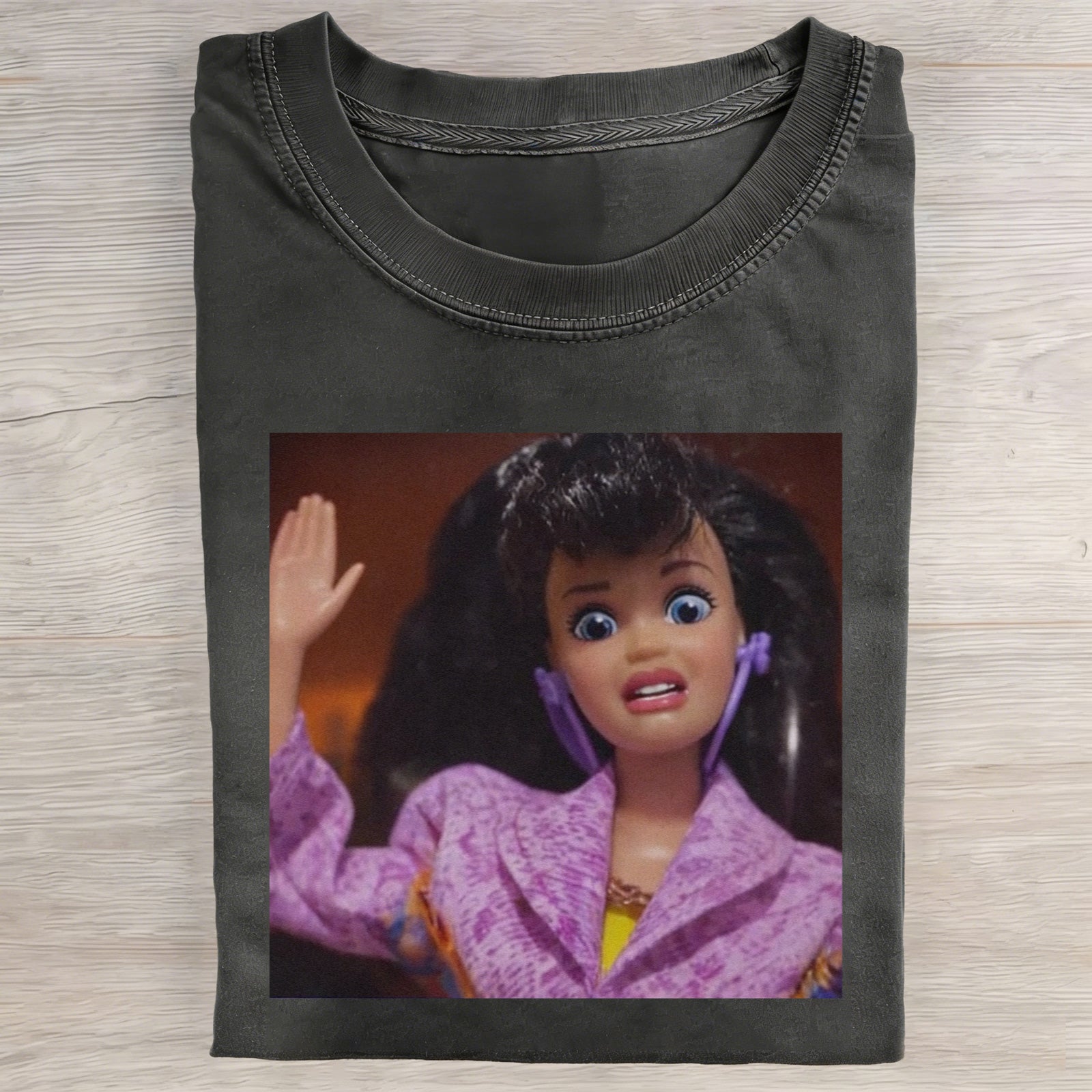 MEME Angry Face Print Washed  Cotton Crew Neck T-Shirt