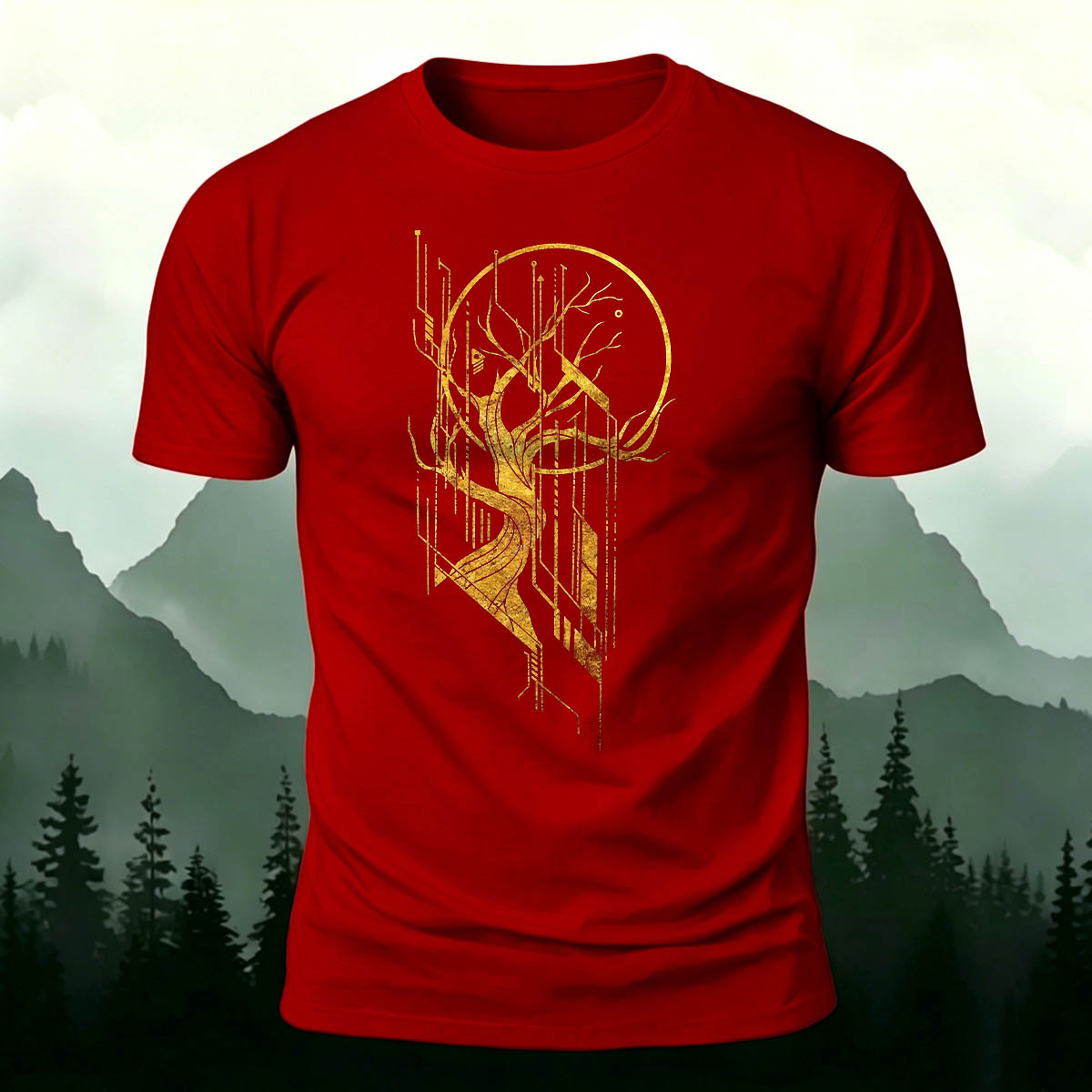 Line Tree Graphic Casual Premium Cotton T-Shirt