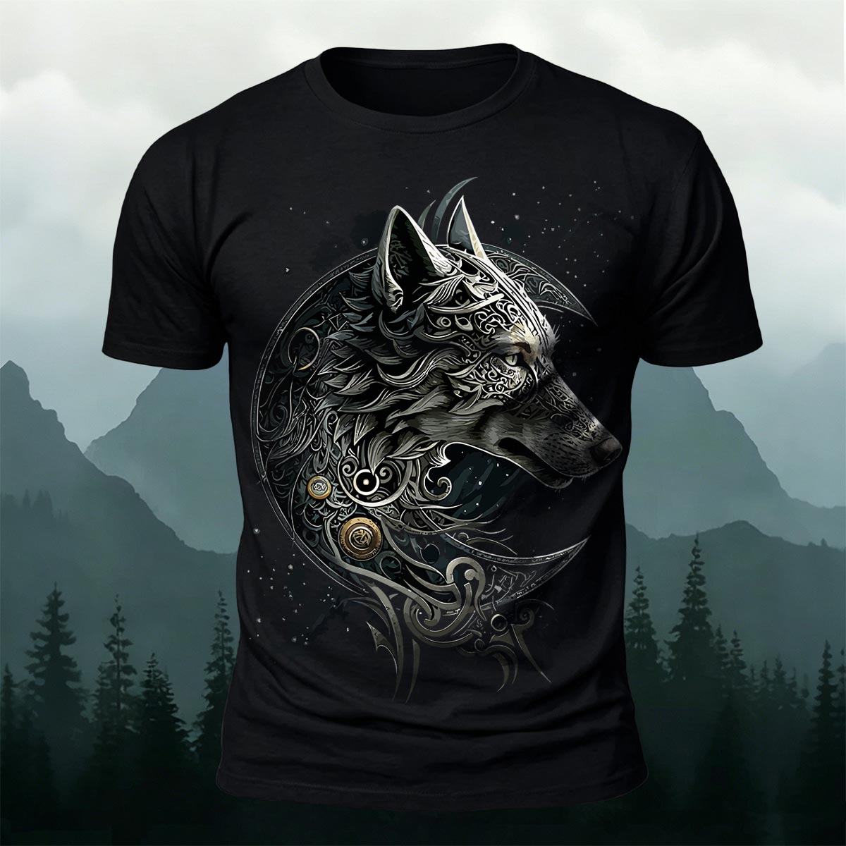 Cool Wolf-Head Print Cotton Casual T-Shirt