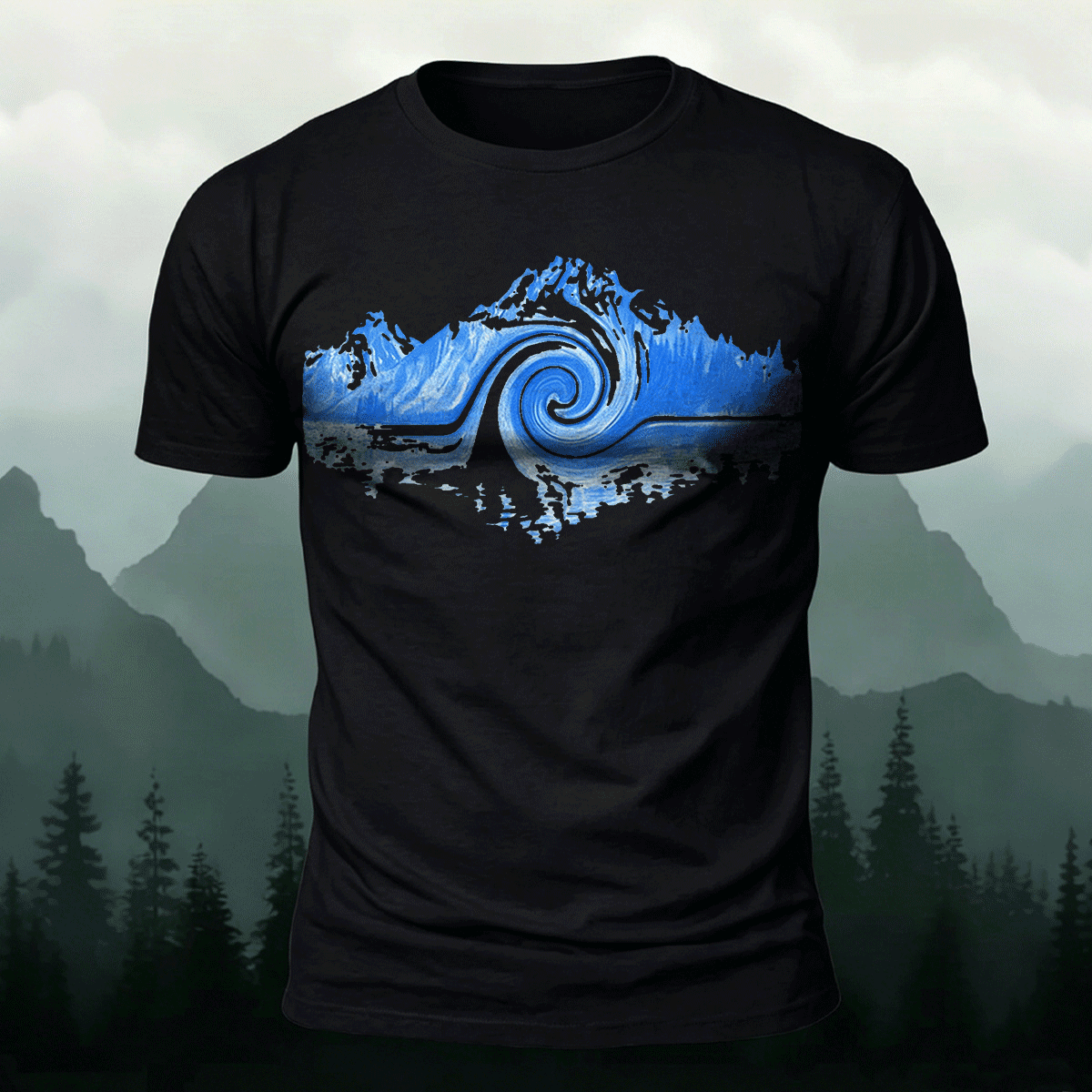Abstract Landscape Print Premium Cotton Casual T-Shirt Black