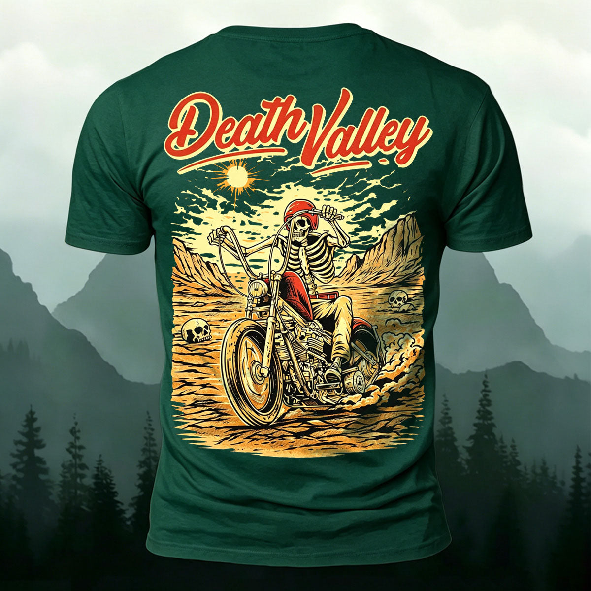 Motorcycle Skeleton Print Casual Cotton T-Shirt