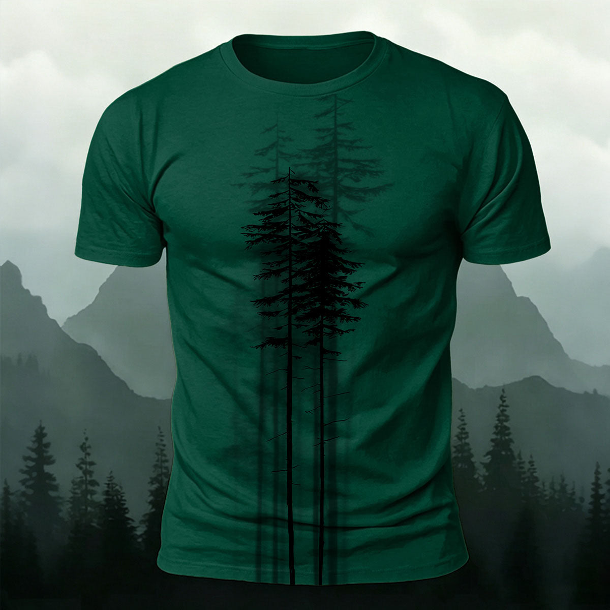 Straight Tree Pattern Retro Casual Polyester Tee