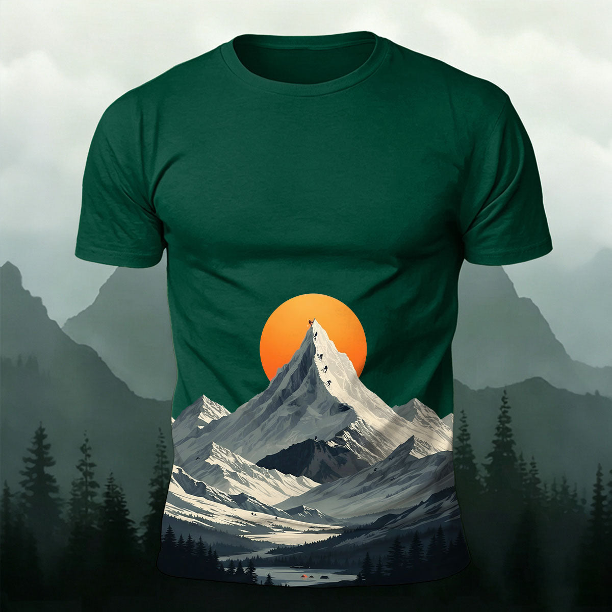 Snow-Capped Mountain Sunrise Print Comfortable Cotton T-Shirt